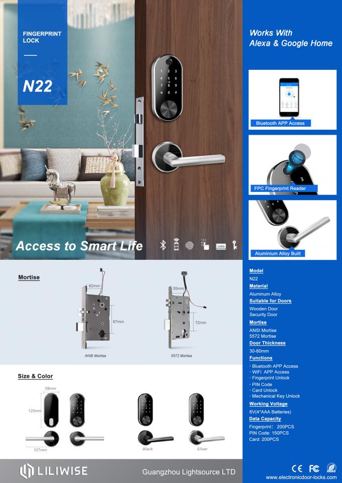 Bluetooth Kapı Kilidi Kablosuz Wifi Kontrol Dijital Parmak Izi Bölünmüş Elektronik Alüminyum Alaşım 1