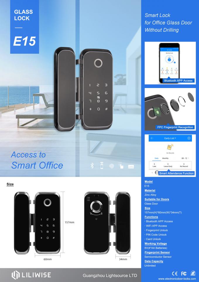 Akıllı Cam Kapı Kilidi WiFi Bluetooth APP Erişim Elektronik Biyometrik Parmak İzi 0