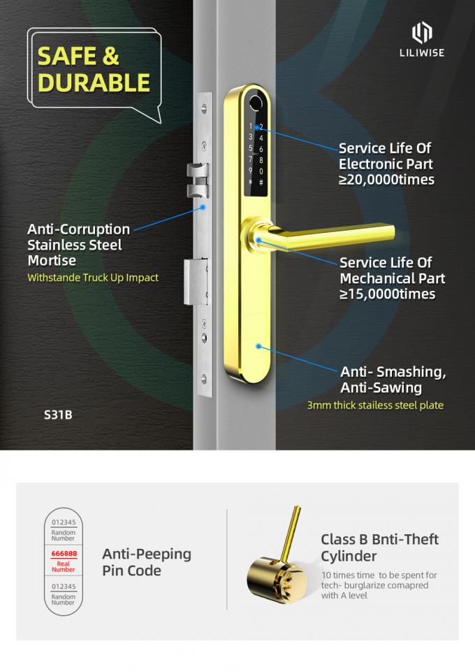 4x AAA Pil ile Paslanmaz Çelik Akıllı Parmak İzi Alüminyum Kapı Kilidi 2