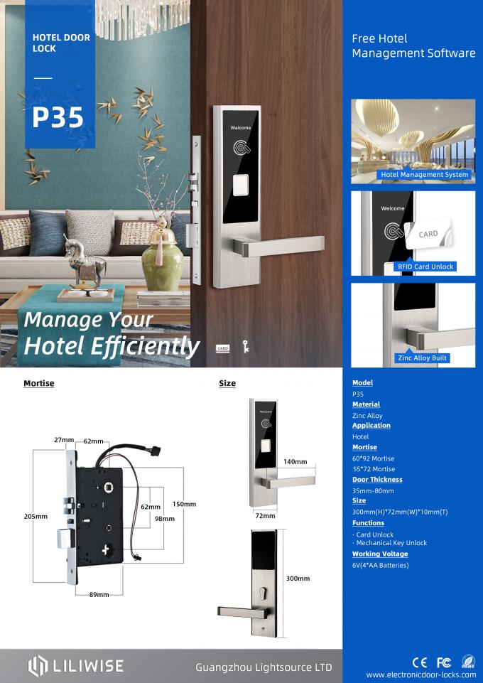 ANSI Kart Manuel Anahtar Otel Kapı Kilitleri Çinko Alaşımlı Malzeme Dayanıklı 0