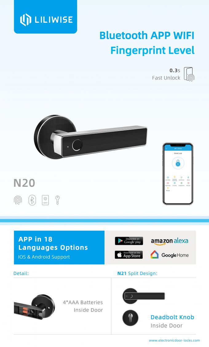 Liliwise Biyometrik Parmak İzi Kapı Kilidi WiFi Bluetooth APP Yüksek Güvenlik 2