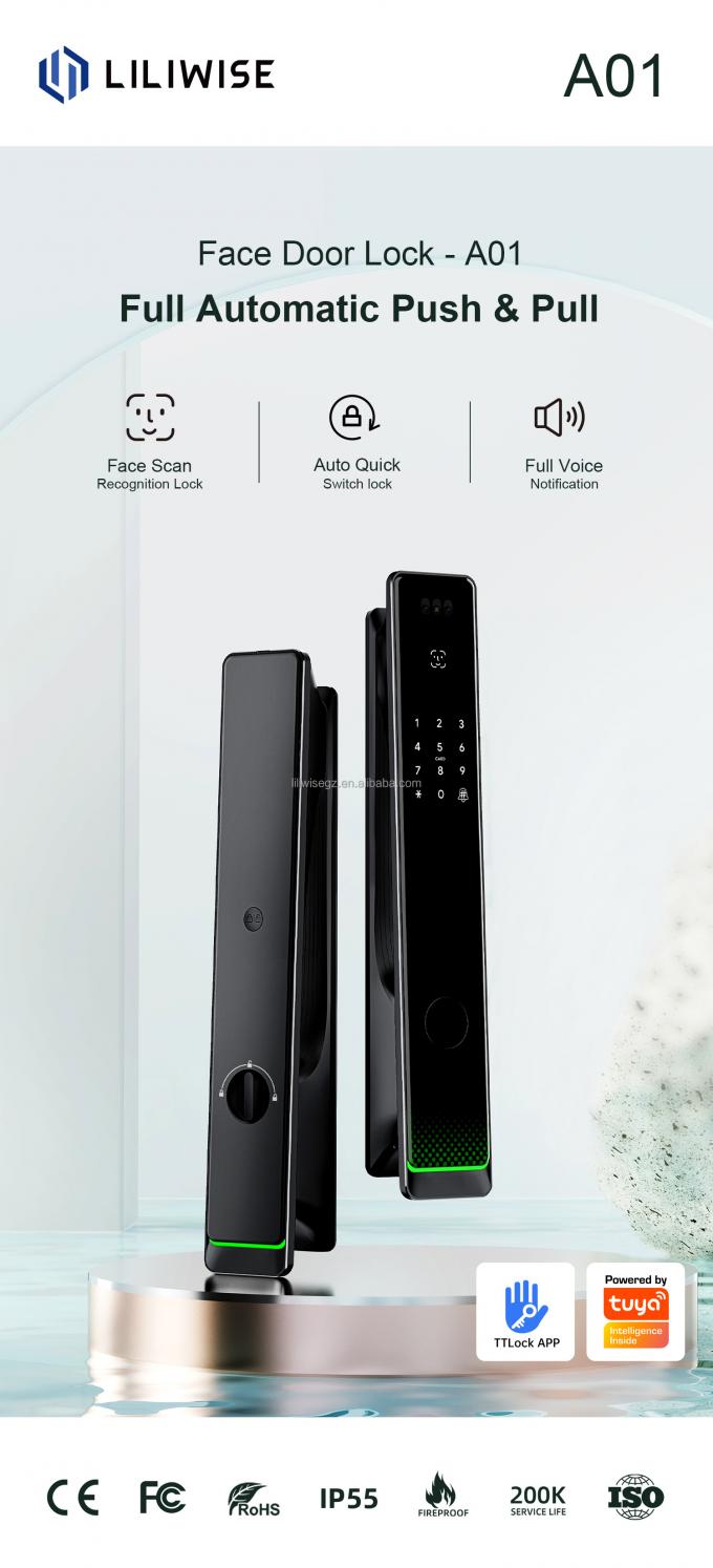 Liliwise Tuya Home Security Front Door Lock Outdoor Digital Fingerprint Waterproof Security Facial Recognition Smart Lock 2