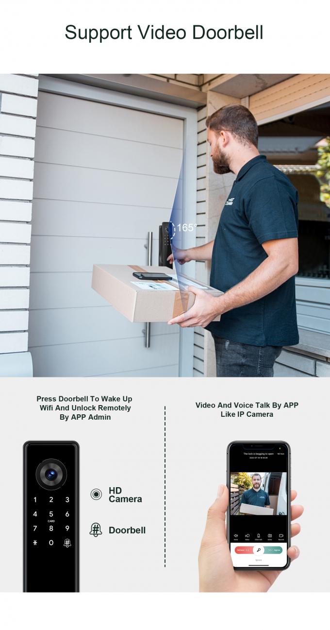 Liliwise Tuya Ttlock Otomatik Biyometrik Kilit Rfid Kart Wifi App Ble Parmak izi Akıllı Kapı Kilitli Kamera 10