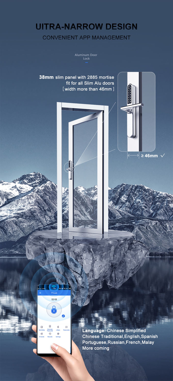 Paslanmaz Çelik Kilit Akıllı Biyometrik Alüminyum Kapı Kilitleri Düşük Güç Tüketimi 2